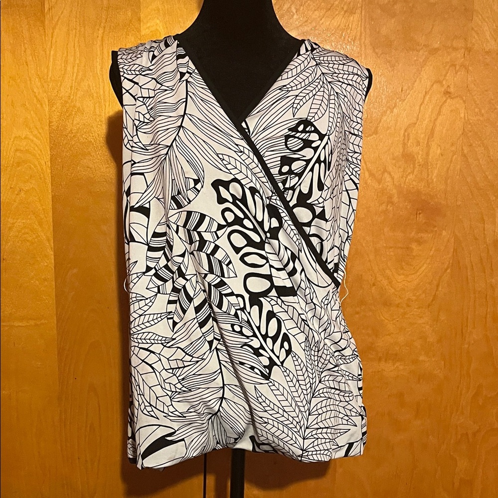 Serra Large Black and White Reversible Leaf Print Wrap Top